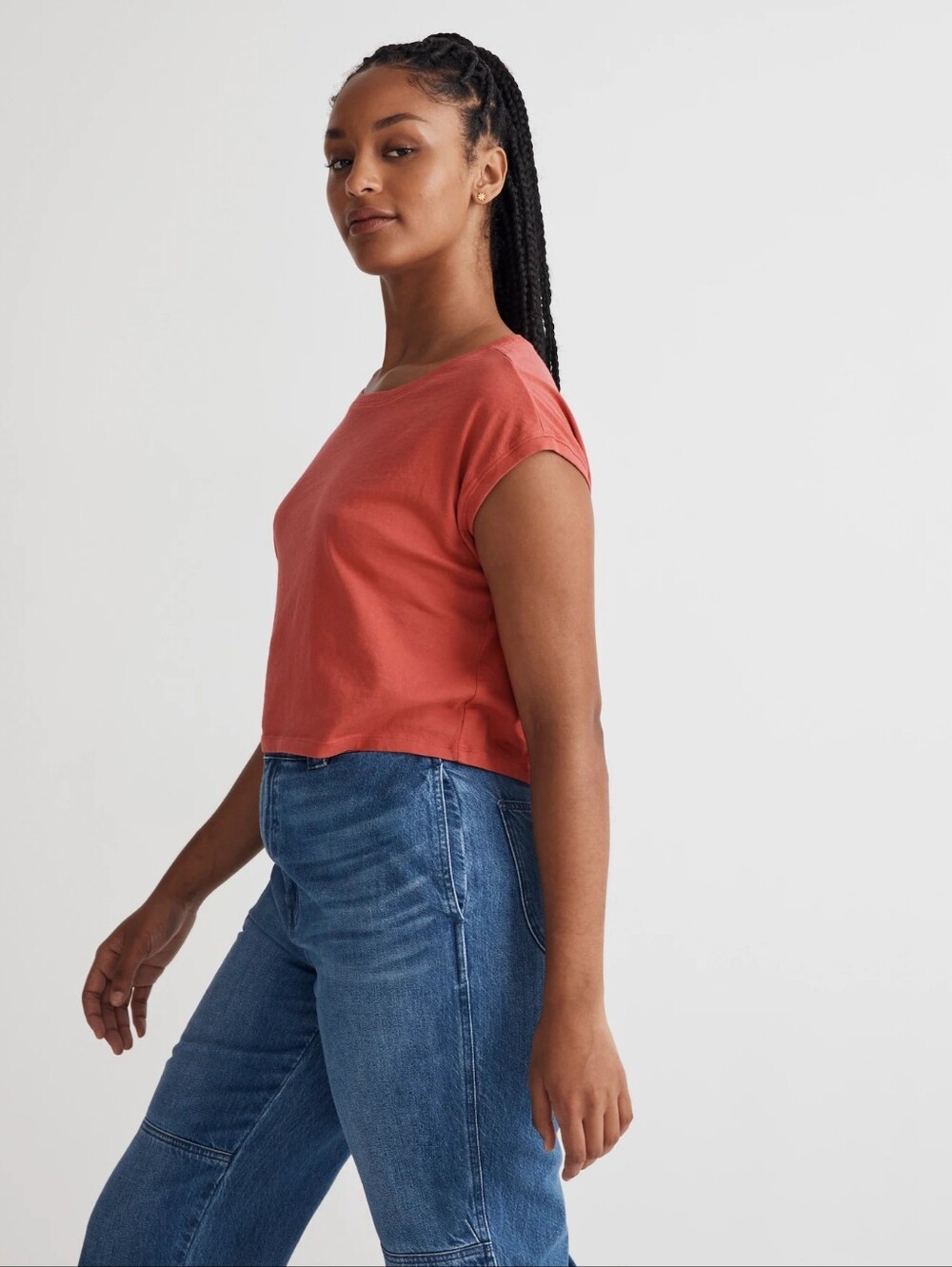 Madewell Softfade Crewneck Cropped Muscle Tank Top Shirt Red Crew Crop Small
